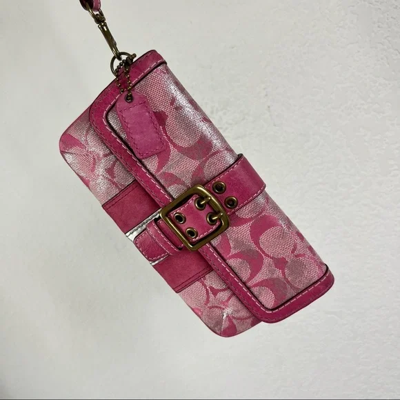COACH NY Metallic Monogram Signature C Wristlet Wallet Clutch - Picture 1 of 5